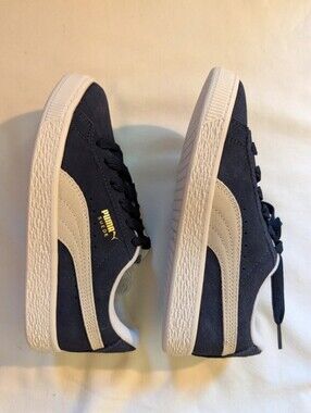 Boys Puma Suede Low-Top Sneakers in Navy and Cream